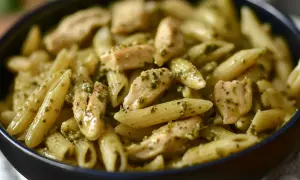 Penne z kurczakiem w sosie pesto. Aromatyczne danie, które zachwyci każdego smakosza.